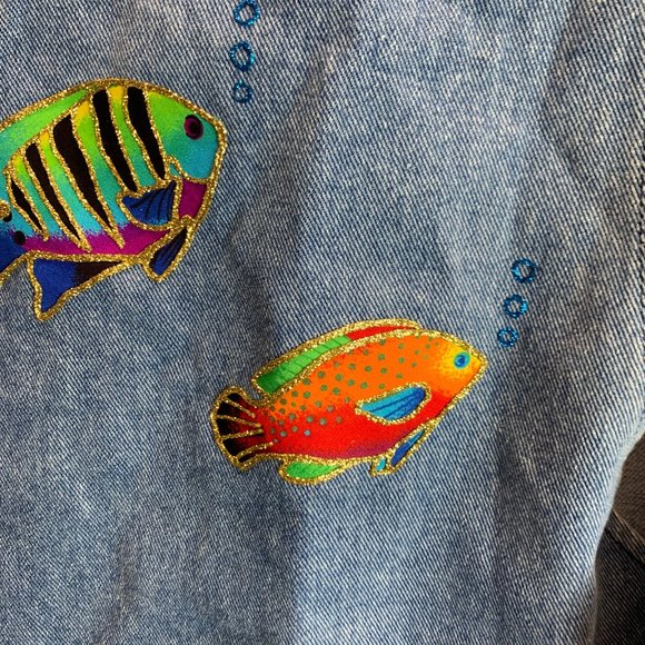 Apache Denim Vest Size with Glittery Fish Embellishments X Large - Picture 11 of 12